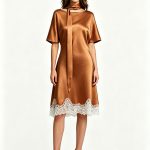 Satin midi dress with lace hem