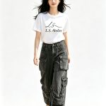 Distressed grey cargo jeans