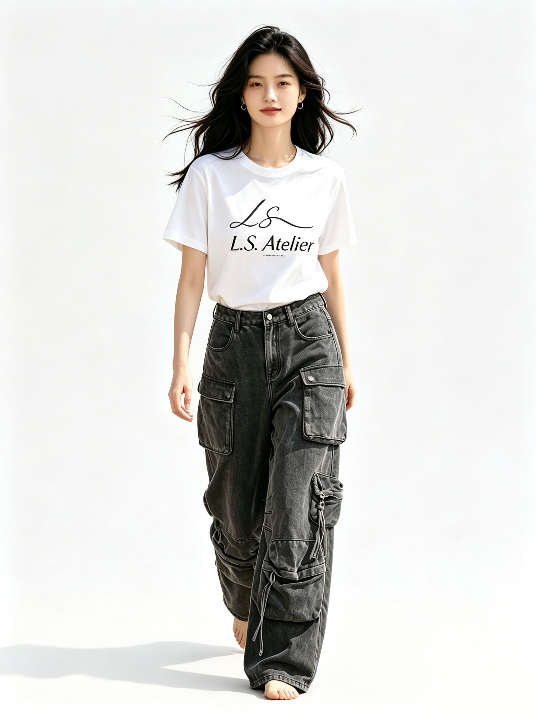 26007 (1) Distressed grey cargo jeans - Image 1