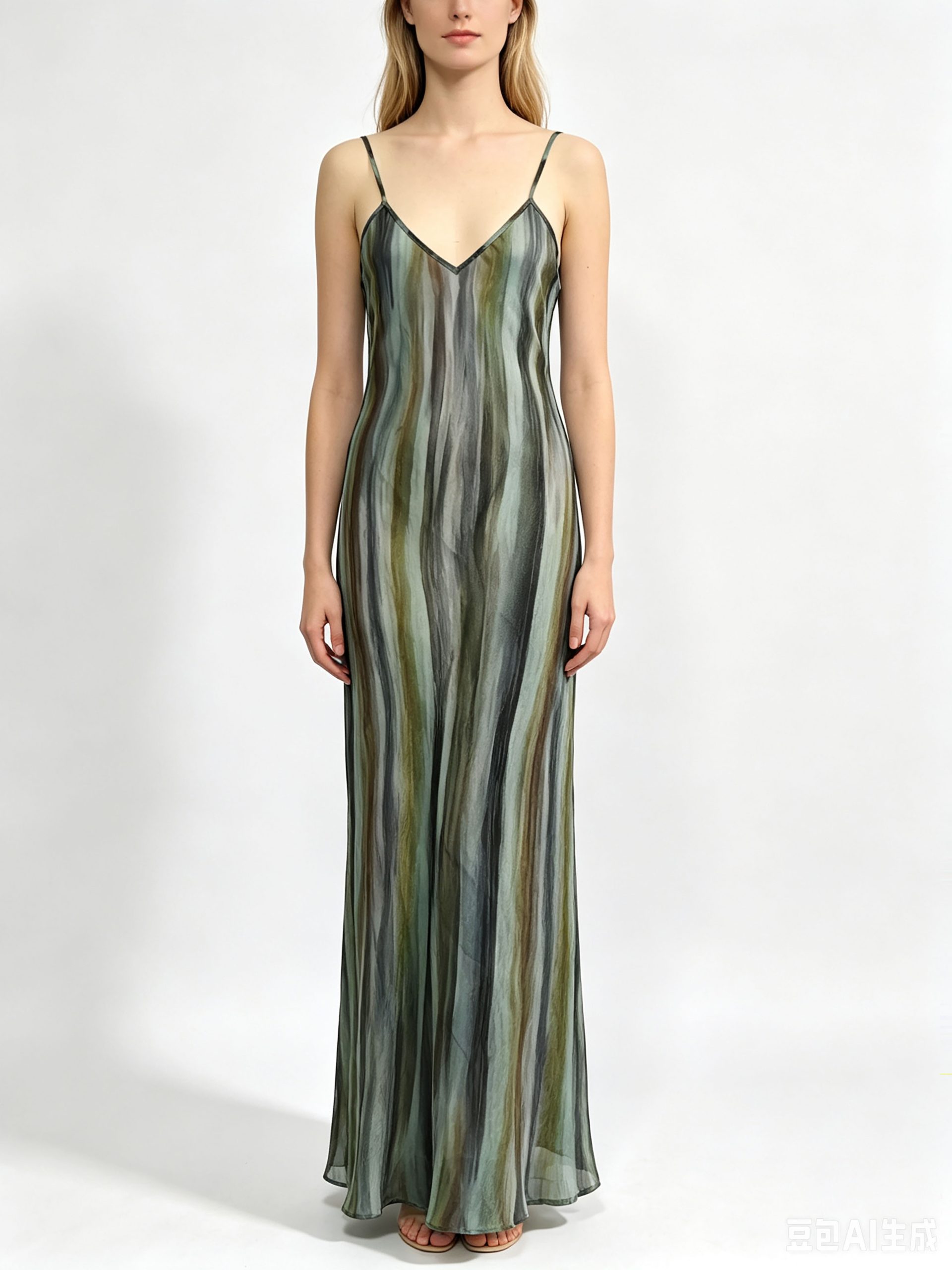 26017 (5) Muted Ombre Striped Satin Cami Maxi Dress - Image 1