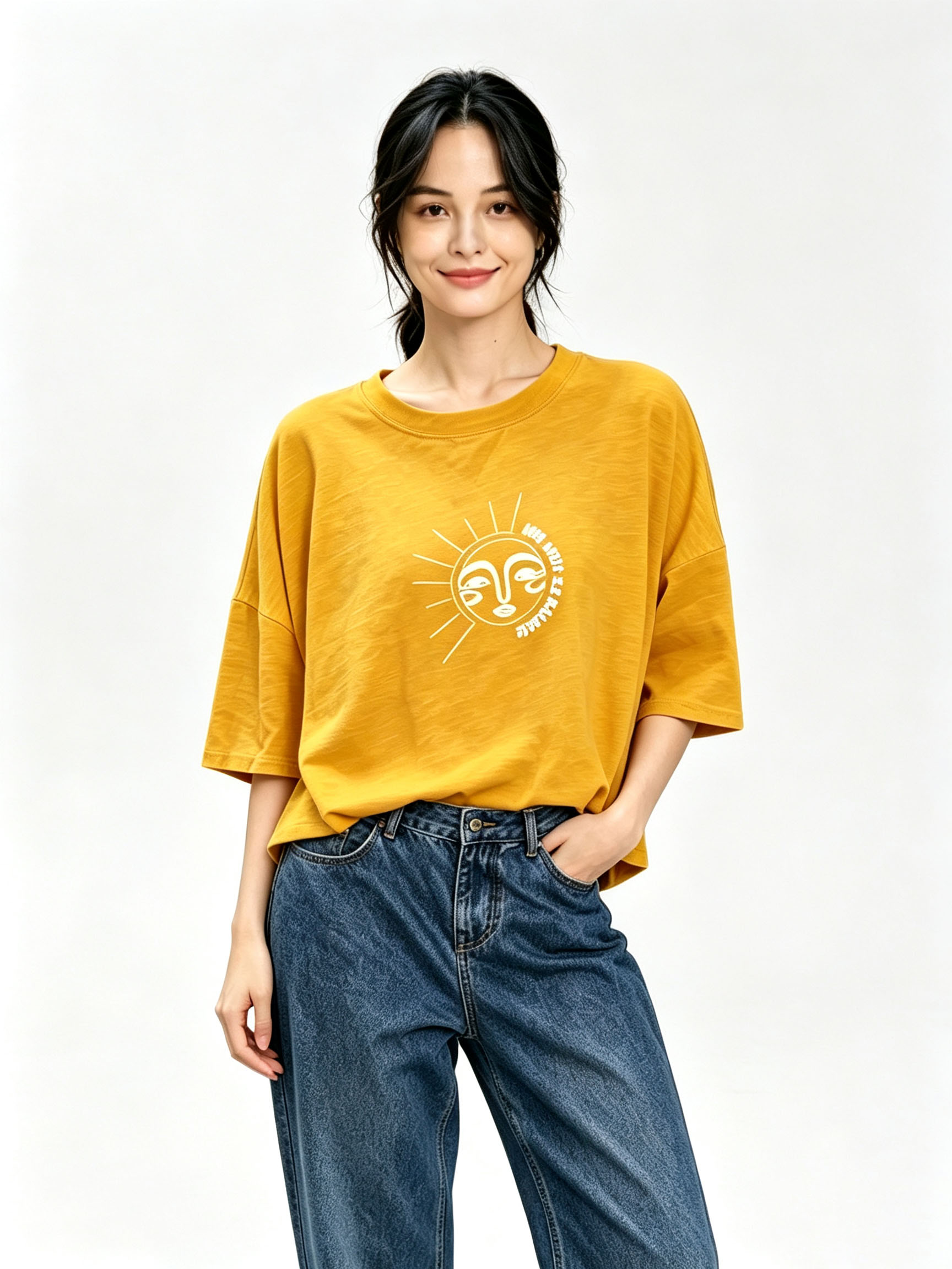 T恤图案工艺描述 (1) Cropped T-shirt with emb & Flock Print - Image 1