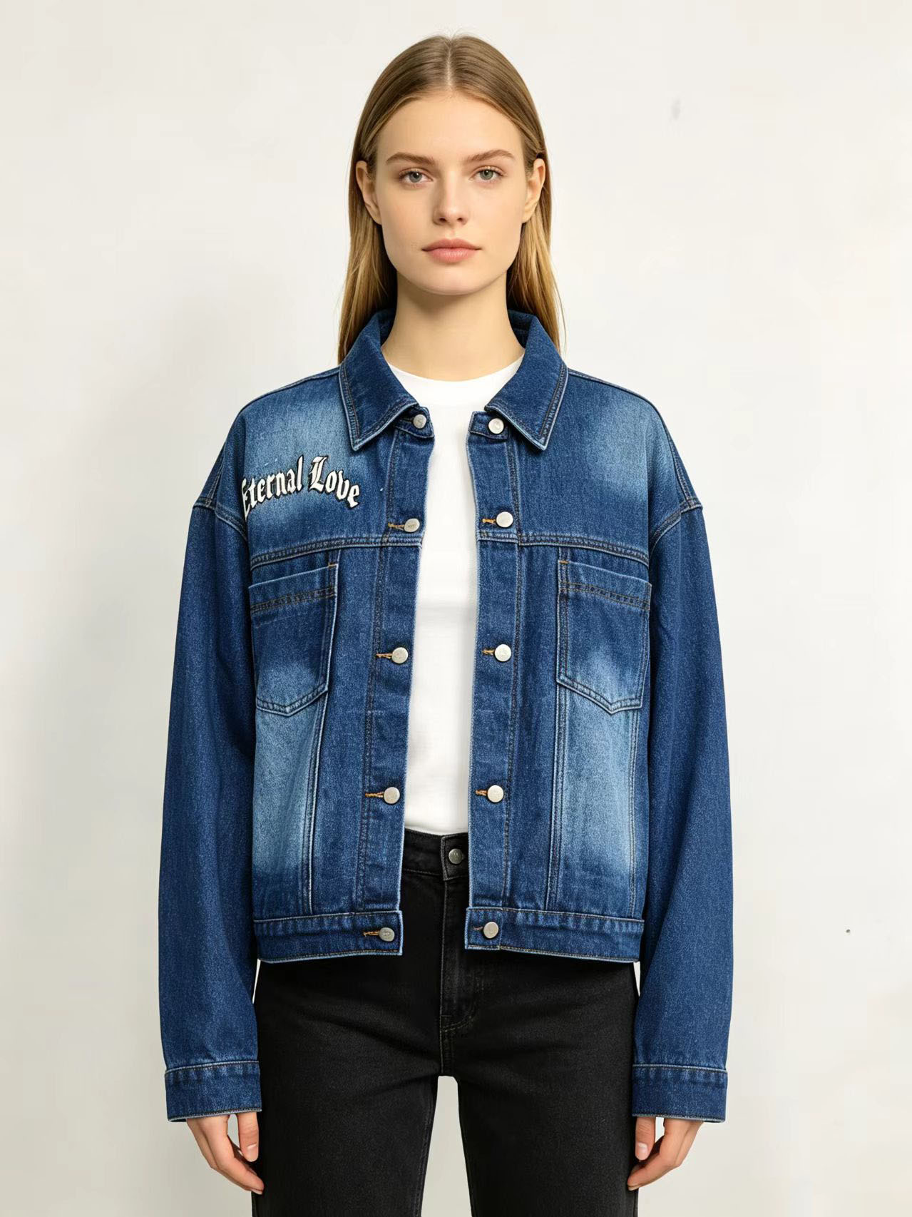 微信图片_20260716214152_354_184 Embroidered Letter Denim Jacket - Image 1