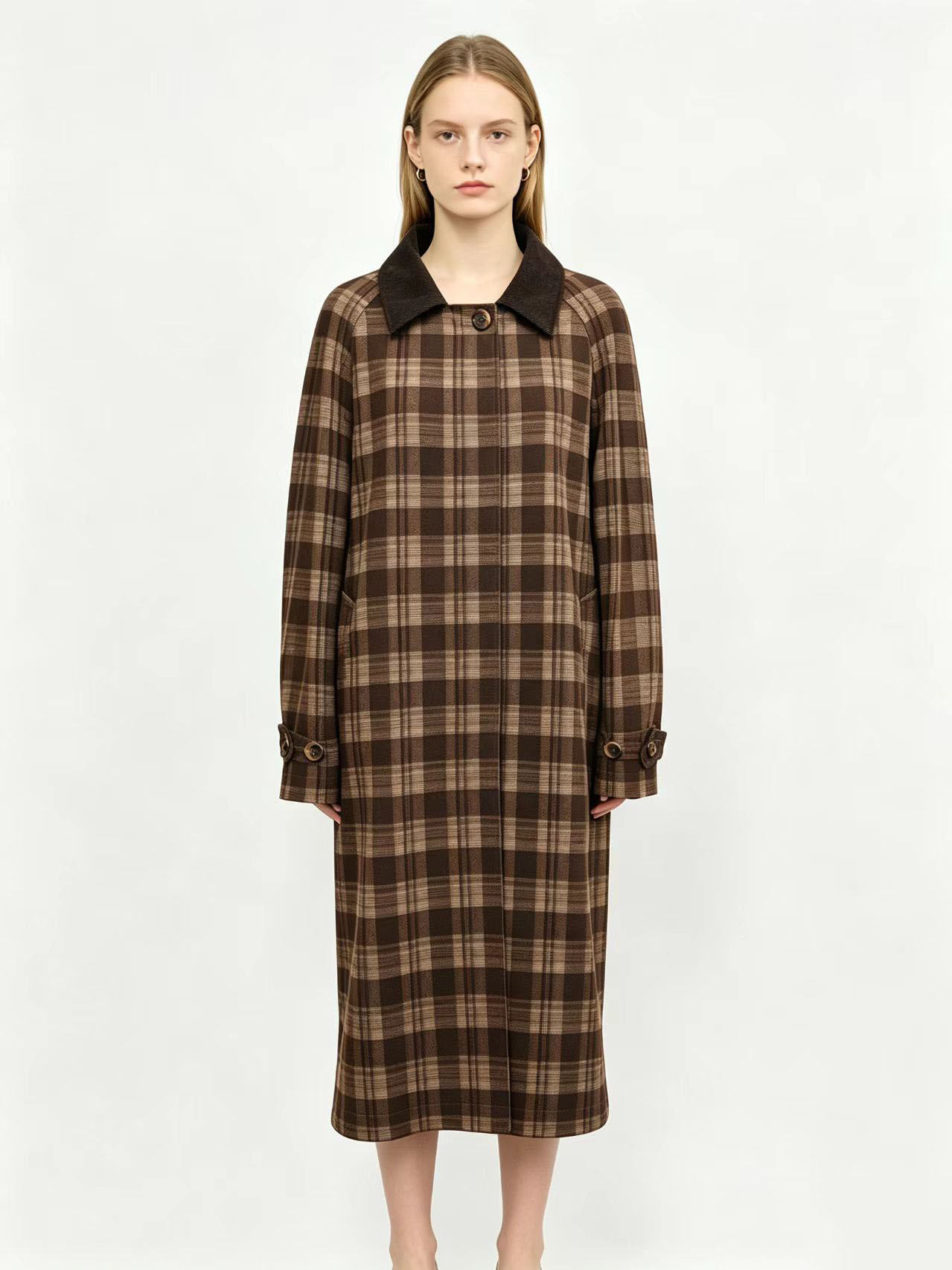 微信图片_20260716221446_359_184 Contrast Collar Vintage Check Long Coat - Image 1