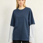 Layered Striped Cuff Fake Two-Piece Top